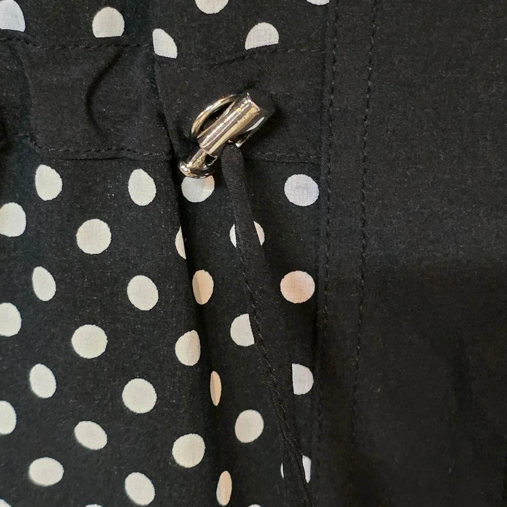 Laura Ashley Black White Polka‎ Dot Zip Up Light Jacket Drawstring Waist Women M